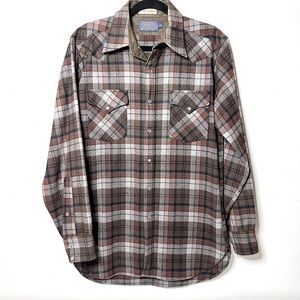 Pendleton Vintage Plaid High Grade Western Wear M Long Tan Rust 70s cabincore